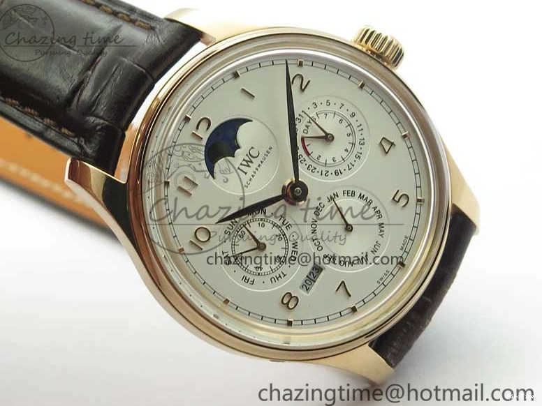 MIROTIME 0409 Compact Portugieser Perpetual Calendar IW503302 RG V9F 1:1 Best Edition White Dial on Brown Leather Strap A 7113